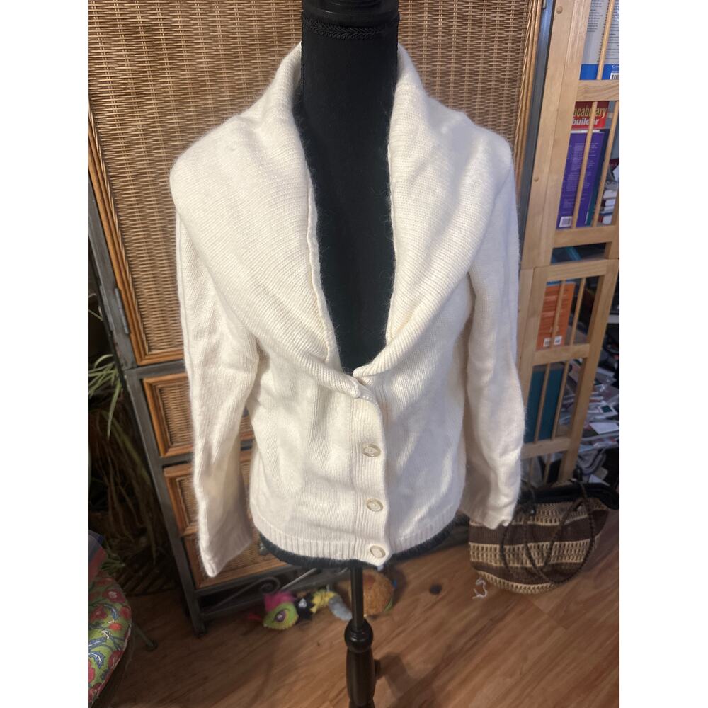 Ann Taylor cream cardigan angora lamb’s wool synthetic blend XL snug fit